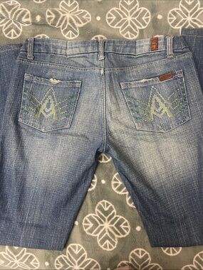 7 For All Mankind Green A Pocket Medium Blue StraightLeg Boot low rise Jeans y2k